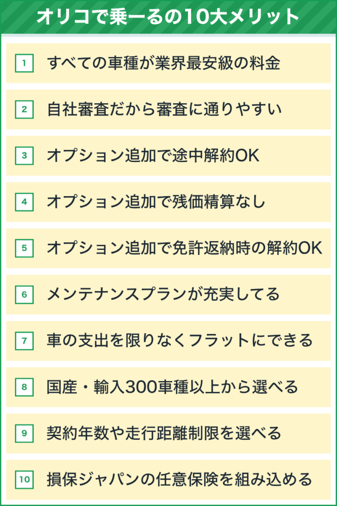 オリコで乗ーるの10大メリット